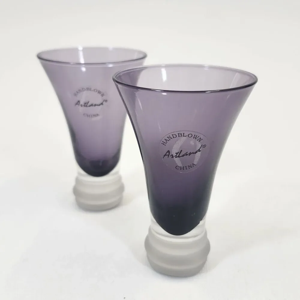 Artland Handblown Shot Glasses Lot of Two Apertif Purple Amethyst Plum Iris NEW